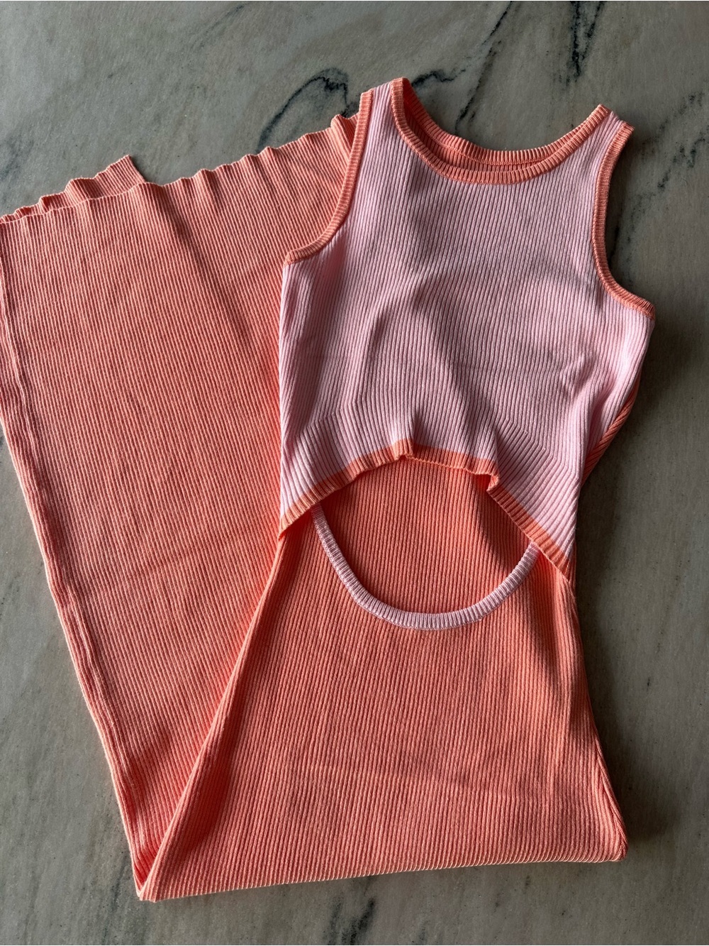 Pink Coral Cutout Knit Midi Dress